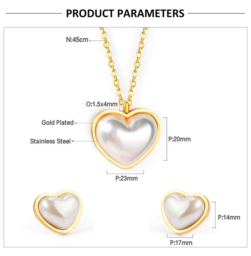 Koreai divat rozsdamentes acél fülbevaló medál nyaklánc szett gyöngy szett cirkónia ékszer készletek nőknek esküvői nagykereskedés