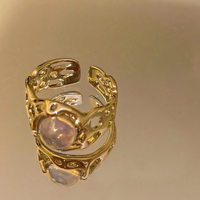 Elegantne valge opaal, ebaregulaarne kristallsõrmus, moodne vintage metallist õõnes avatud reguleeritavad sõrmused naistele, tüdrukutele mõeldud sõrmus Trendikad ehted