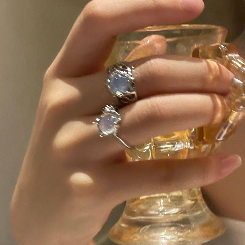 Elegantne valge opaal, ebaregulaarne kristallsõrmus, moodne vintage metallist õõnes avatud reguleeritavad sõrmused naistele, tüdrukutele mõeldud sõrmus Trendikad ehted