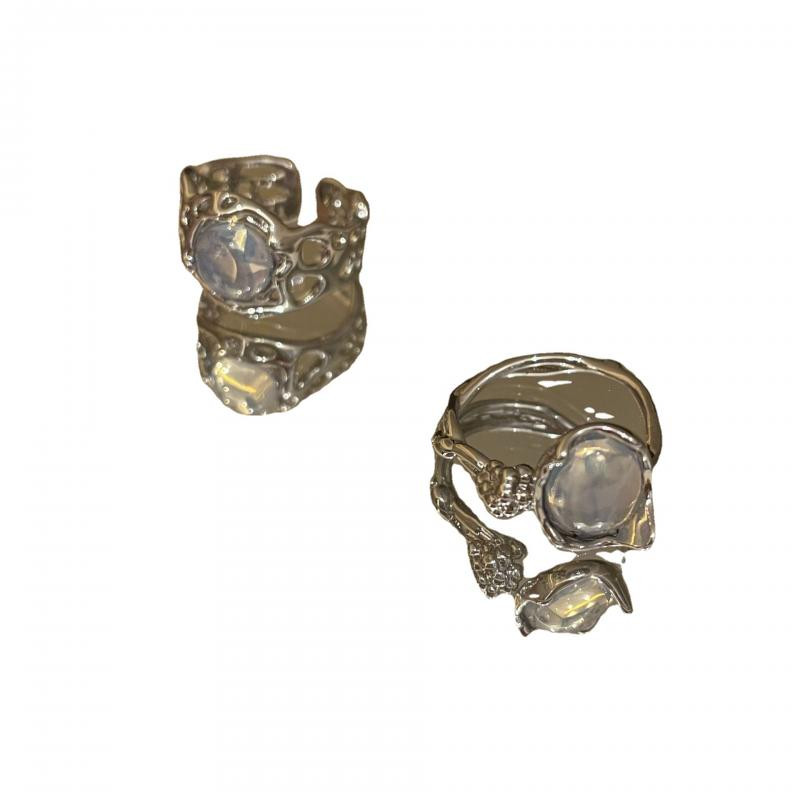 Elegantne valge opaal, ebaregulaarne kristallsõrmus, moodne vintage metallist õõnes avatud reguleeritavad sõrmused naistele, tüdrukutele mõeldud sõrmus Trendikad ehted