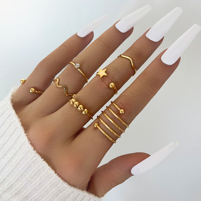 Set de inele cu flori cu val boem pentru femei, vintage, geometrice, perle, fluturi, inele metalice, inele 2022, bijuterii la modă, cadou
