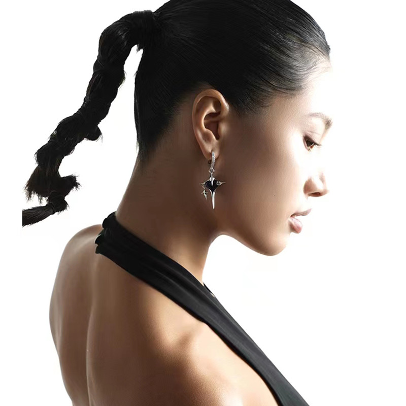 Fashion Sweet Cool nagy keresztben függesztett nyaklánc fülbevaló ékszer szett női lánynak fekete szív fém bojt lánc kiegészítők