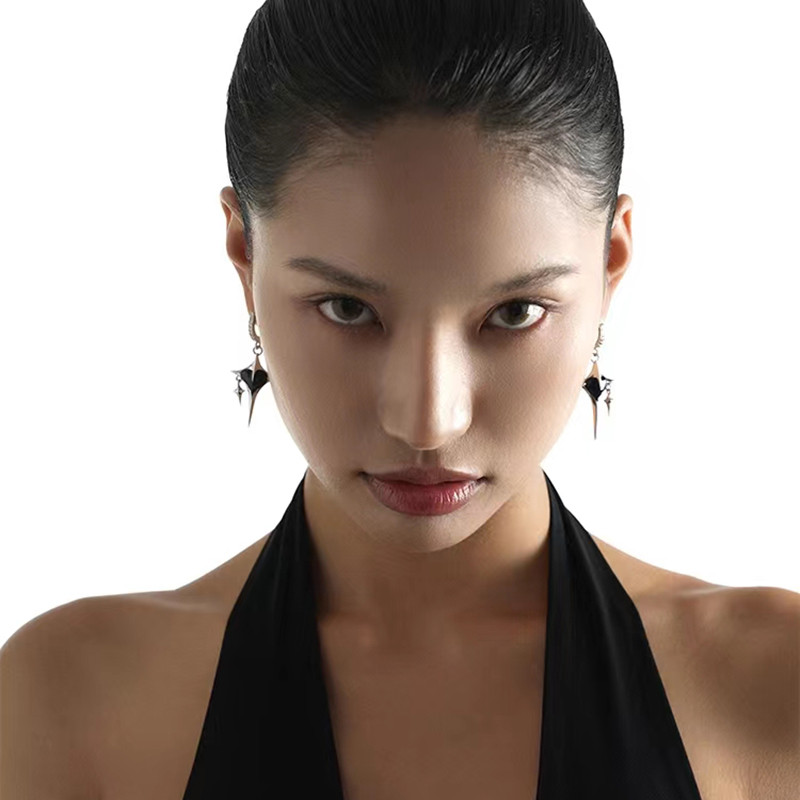 Fashion Sweet Cool nagy keresztben függesztett nyaklánc fülbevaló ékszer szett női lánynak fekete szív fém bojt lánc kiegészítők