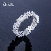ZAKOL Fashion Luxury Multicolor Charm AAA Baguette Cubic cirkónia jegygyűrű nőknek T alakú Stone Party Ékszer FSRP252