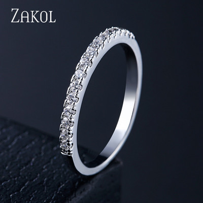 ZAKOL Fashion Luxury Multicolor Charm AAA Baguette Cubic cirkónia jegygyűrű nőknek T alakú Stone Party Ékszer FSRP252