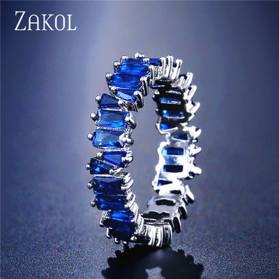 ZAKOL Fashion Luxury Multicolor Charm AAA Baguette Cubic cirkónia jegygyűrű nőknek T alakú Stone Party Ékszer FSRP252