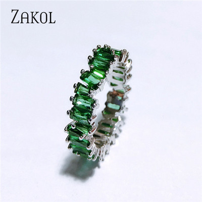 ZAKOL Fashion Luxury Multicolor Charm AAA Baguette Cubic cirkónia jegygyűrű nőknek T alakú Stone Party Ékszer FSRP252