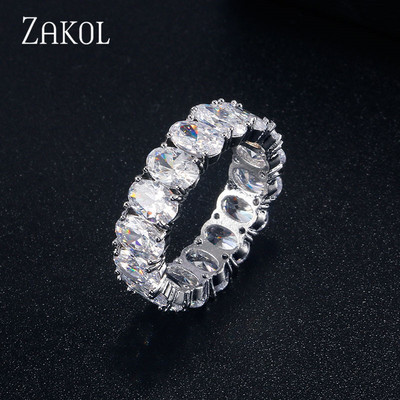 ZAKOL Fashion Luxury Multicolor Charm AAA Baguette Cubic cirkónia jegygyűrű nőknek T alakú Stone Party Ékszer FSRP252