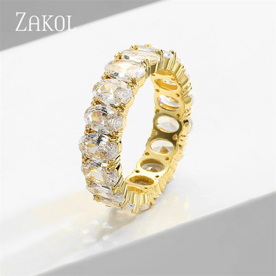 ZAKOL Fashion Luxury Multicolor Charm AAA Baguette Cubic cirkónia jegygyűrű nőknek T alakú Stone Party Ékszer FSRP252