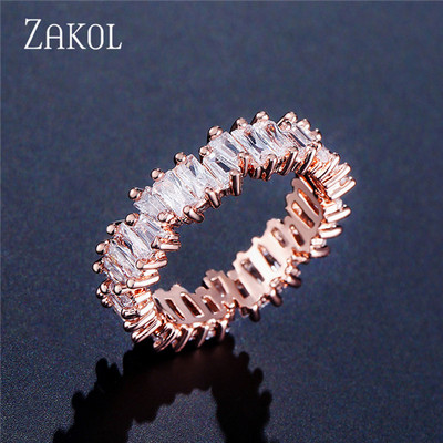 ZAKOL Fashion Luxury Multicolor Charm AAA Baguette Cubic cirkónia jegygyűrű nőknek T alakú Stone Party Ékszer FSRP252