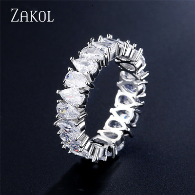 ZAKOL Fashion Luxury Multicolor Charm AAA Baguette Cubic cirkónia jegygyűrű nőknek T alakú Stone Party Ékszer FSRP252