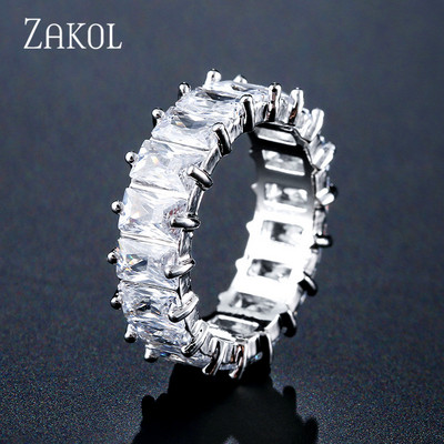 ZAKOL Fashion Luxury Multicolor Charm AAA Baguette Cubic cirkónia jegygyűrű nőknek T alakú Stone Party Ékszer FSRP252