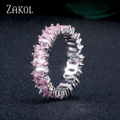ZAKOL Fashion Luxury Multicolor Charm AAA Baguette Cubic cirkónia jegygyűrű nőknek T alakú Stone Party Ékszer FSRP252