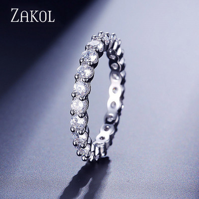 ZAKOL Fashion Luxury Multicolor Charm AAA Baguette Cubic cirkónia jegygyűrű nőknek T alakú Stone Party Ékszer FSRP252