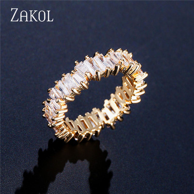 ZAKOL Fashion Luxury Multicolor Charm AAA Baguette Cubic cirkónia jegygyűrű nőknek T alakú Stone Party Ékszer FSRP252