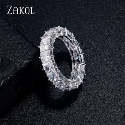 ZAKOL Fashion Luxury Multicolor Charm AAA Baguette Cubic cirkónia jegygyűrű nőknek T alakú Stone Party Ékszer FSRP252