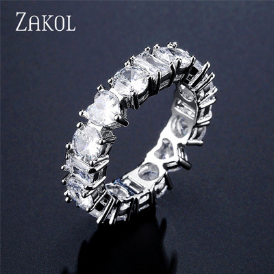 ZAKOL Fashion Luxury Multicolor Charm AAA Baguette Cubic cirkónia jegygyűrű nőknek T alakú Stone Party Ékszer FSRP252
