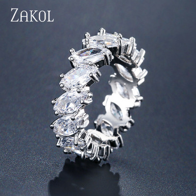 ZAKOL Fashion Luxury Multicolor Charm AAA Baguette Cubic cirkónia jegygyűrű nőknek T alakú Stone Party Ékszer FSRP252