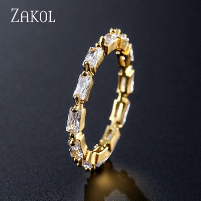 ZAKOL Fashion Luxury Multicolor Charm AAA Baguette Cubic cirkónia jegygyűrű nőknek T alakú Stone Party Ékszer FSRP252