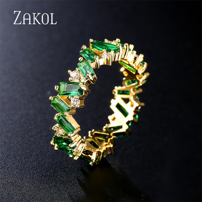 ZAKOL Fashion Luxury Multicolor Charm AAA Baguette Cubic cirkónia jegygyűrű nőknek T alakú Stone Party Ékszer FSRP252