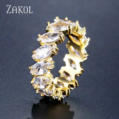 ZAKOL Fashion Luxury Multicolor Charm AAA Baguette Cubic cirkónia jegygyűrű nőknek T alakú Stone Party Ékszer FSRP252