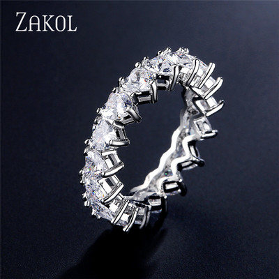 ZAKOL Fashion Luxury Multicolor Charm AAA Baguette Cubic cirkónia jegygyűrű nőknek T alakú Stone Party Ékszer FSRP252
