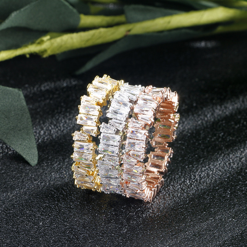 ZAKOL Fashion Luxury Multicolor Charm AAA Baguette Cubic cirkónia jegygyűrű nőknek T alakú Stone Party Ékszer FSRP252