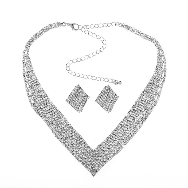 Prabangūs krištolo vestuvinių papuošalų rinkiniai Afrikos karoliukai Sidabro spalvos Kalnų krištolas Moterų mergaičių karolių rinkiniai Sužadėtuvių vakarėlio dovanos