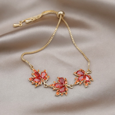 Κορέα Νέα κοσμήματα μόδας 14 καρατίων επιχρυσωμένα πορτοκαλί ζιργκόν κρεμαστά σκουλαρίκια με φύλλα σφενδάμου Κολιέ Κομψά αξεσουάρ για γυναικεία πάρτι