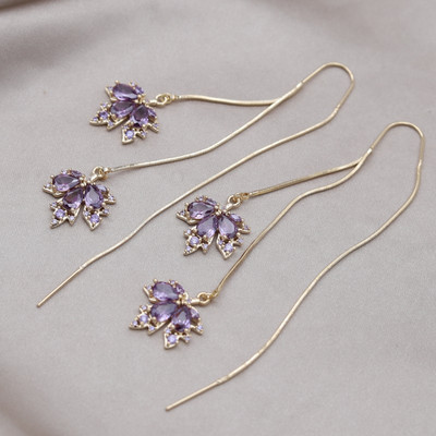 Κορέα Νέα κοσμήματα μόδας 14 καρατίων επιχρυσωμένα πορτοκαλί ζιργκόν κρεμαστά σκουλαρίκια με φύλλα σφενδάμου Κολιέ Κομψά αξεσουάρ για γυναικεία πάρτι