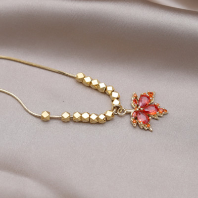 Κορέα Νέα κοσμήματα μόδας 14 καρατίων επιχρυσωμένα πορτοκαλί ζιργκόν κρεμαστά σκουλαρίκια με φύλλα σφενδάμου Κολιέ Κομψά αξεσουάρ για γυναικεία πάρτι