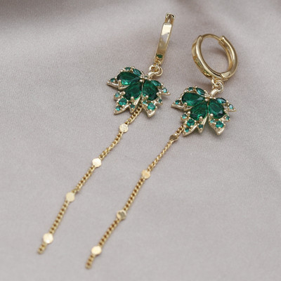 Κορέα Νέα κοσμήματα μόδας 14 καρατίων επιχρυσωμένα πορτοκαλί ζιργκόν κρεμαστά σκουλαρίκια με φύλλα σφενδάμου Κολιέ Κομψά αξεσουάρ για γυναικεία πάρτι