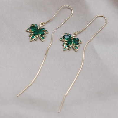 Κορέα Νέα κοσμήματα μόδας 14 καρατίων επιχρυσωμένα πορτοκαλί ζιργκόν κρεμαστά σκουλαρίκια με φύλλα σφενδάμου Κολιέ Κομψά αξεσουάρ για γυναικεία πάρτι