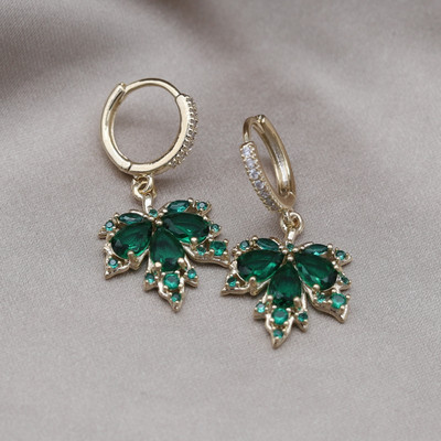 Κορέα Νέα κοσμήματα μόδας 14 καρατίων επιχρυσωμένα πορτοκαλί ζιργκόν κρεμαστά σκουλαρίκια με φύλλα σφενδάμου Κολιέ Κομψά αξεσουάρ για γυναικεία πάρτι