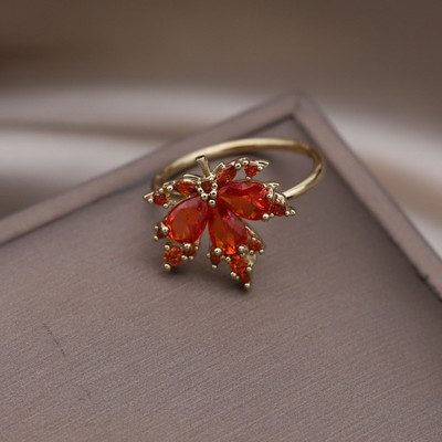 Κορέα Νέα κοσμήματα μόδας 14 καρατίων επιχρυσωμένα πορτοκαλί ζιργκόν κρεμαστά σκουλαρίκια με φύλλα σφενδάμου Κολιέ Κομψά αξεσουάρ για γυναικεία πάρτι