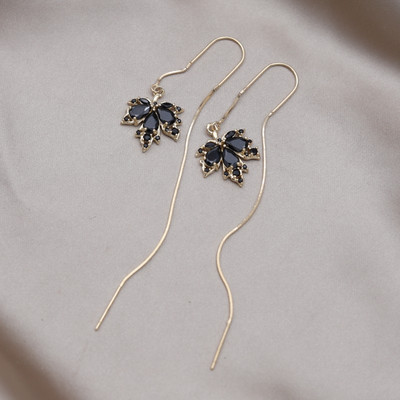 Κορέα Νέα κοσμήματα μόδας 14 καρατίων επιχρυσωμένα πορτοκαλί ζιργκόν κρεμαστά σκουλαρίκια με φύλλα σφενδάμου Κολιέ Κομψά αξεσουάρ για γυναικεία πάρτι