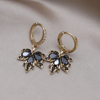 Κορέα Νέα κοσμήματα μόδας 14 καρατίων επιχρυσωμένα πορτοκαλί ζιργκόν κρεμαστά σκουλαρίκια με φύλλα σφενδάμου Κολιέ Κομψά αξεσουάρ για γυναικεία πάρτι