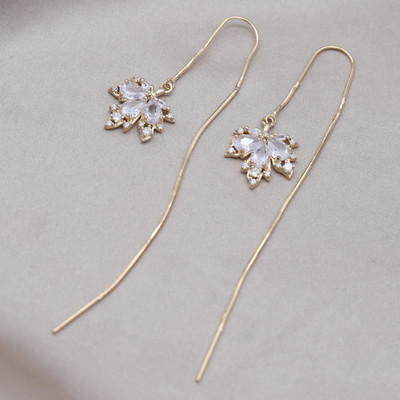 Κορέα Νέα κοσμήματα μόδας 14 καρατίων επιχρυσωμένα πορτοκαλί ζιργκόν κρεμαστά σκουλαρίκια με φύλλα σφενδάμου Κολιέ Κομψά αξεσουάρ για γυναικεία πάρτι