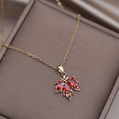 Κορέα Νέα κοσμήματα μόδας 14 καρατίων επιχρυσωμένα πορτοκαλί ζιργκόν κρεμαστά σκουλαρίκια με φύλλα σφενδάμου Κολιέ Κομψά αξεσουάρ για γυναικεία πάρτι