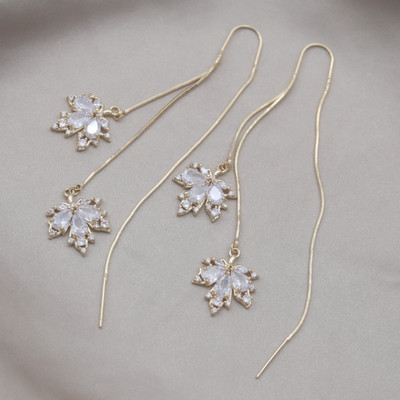 Κορέα Νέα κοσμήματα μόδας 14 καρατίων επιχρυσωμένα πορτοκαλί ζιργκόν κρεμαστά σκουλαρίκια με φύλλα σφενδάμου Κολιέ Κομψά αξεσουάρ για γυναικεία πάρτι