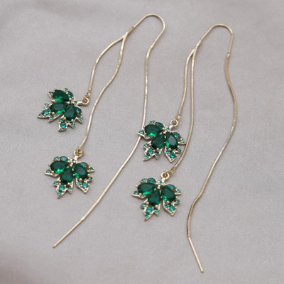 Κορέα Νέα κοσμήματα μόδας 14 καρατίων επιχρυσωμένα πορτοκαλί ζιργκόν κρεμαστά σκουλαρίκια με φύλλα σφενδάμου Κολιέ Κομψά αξεσουάρ για γυναικεία πάρτι