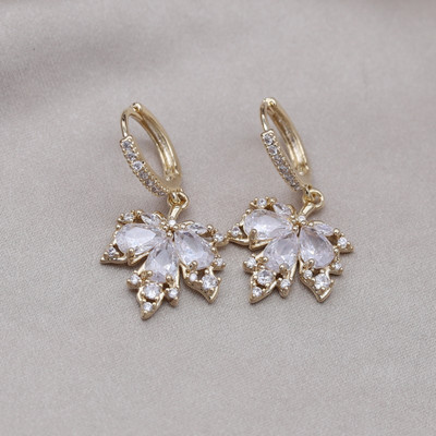 Κορέα Νέα κοσμήματα μόδας 14 καρατίων επιχρυσωμένα πορτοκαλί ζιργκόν κρεμαστά σκουλαρίκια με φύλλα σφενδάμου Κολιέ Κομψά αξεσουάρ για γυναικεία πάρτι