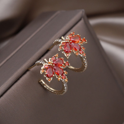 Κορέα Νέα κοσμήματα μόδας 14 καρατίων επιχρυσωμένα πορτοκαλί ζιργκόν κρεμαστά σκουλαρίκια με φύλλα σφενδάμου Κολιέ Κομψά αξεσουάρ για γυναικεία πάρτι