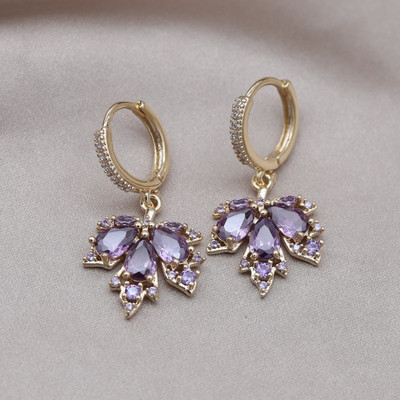 Κορέα Νέα κοσμήματα μόδας 14 καρατίων επιχρυσωμένα πορτοκαλί ζιργκόν κρεμαστά σκουλαρίκια με φύλλα σφενδάμου Κολιέ Κομψά αξεσουάρ για γυναικεία πάρτι