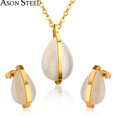 серьги2022 Trendi Pearl Steel Ball medál arany színű nyaklánc és fülbevaló szett rozsdamentes acél ékszer szett női lányoknak ajándék