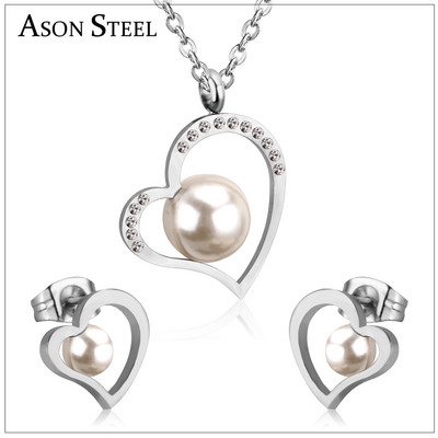 серьги2022 Trendi Pearl Steel Ball medál arany színű nyaklánc és fülbevaló szett rozsdamentes acél ékszer szett női lányoknak ajándék