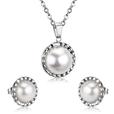 серьги2022 Trendi Pearl Steel Ball medál arany színű nyaklánc és fülbevaló szett rozsdamentes acél ékszer szett női lányoknak ajándék