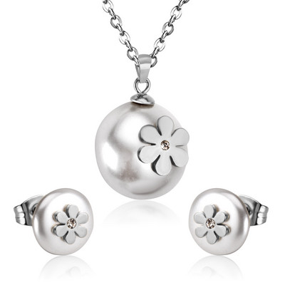 серьги2022 Trendi Pearl Steel Ball medál arany színű nyaklánc és fülbevaló szett rozsdamentes acél ékszer szett női lányoknak ajándék