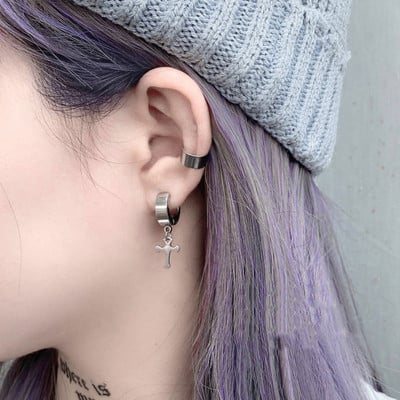 LATS 1 bucată din oțel inoxidabil cercei fără durere pentru urechi pentru bărbați, femei, punk, argintiu, cercei falși, bijuterii, cadouri