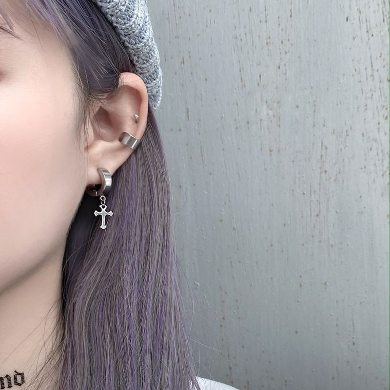 LATS 1 bucată din oțel inoxidabil cercei fără durere pentru urechi pentru bărbați, femei, punk, argintiu, cercei falși, bijuterii, cadouri